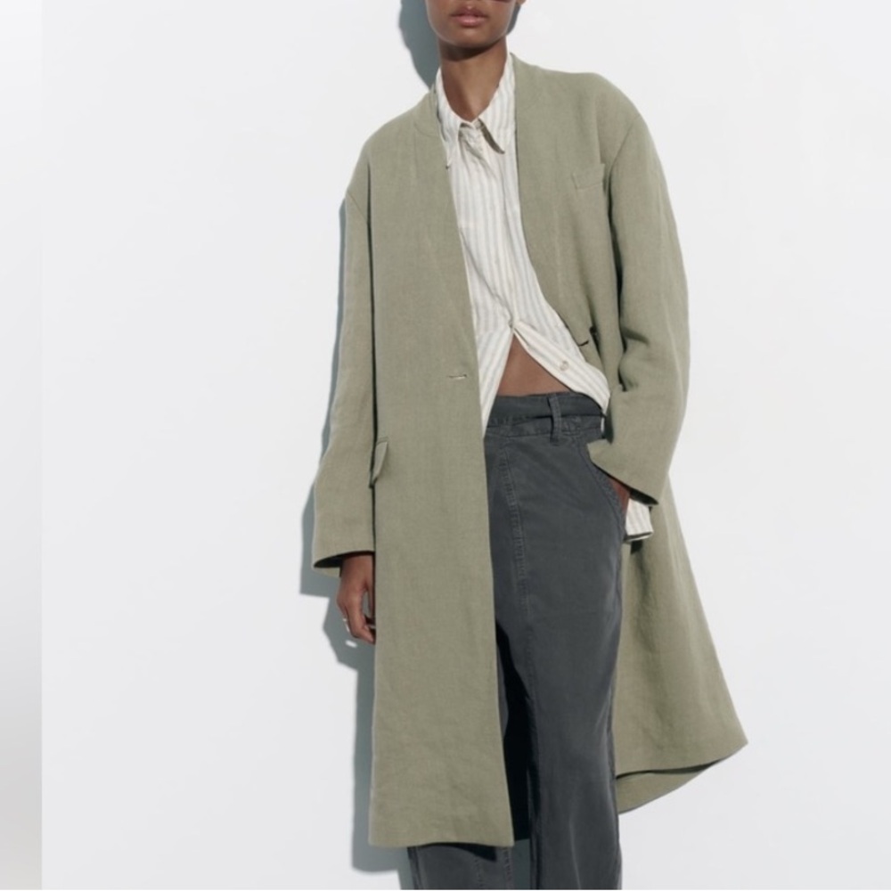 Zara 100% Linen Coat with Pockets, Small - Picture 1 of 14